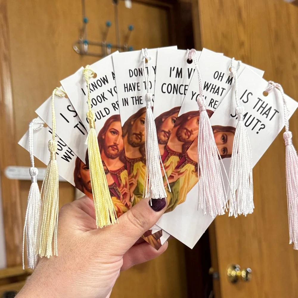 Funny Religious-Themed Tassel Bookmarks - White set of 7